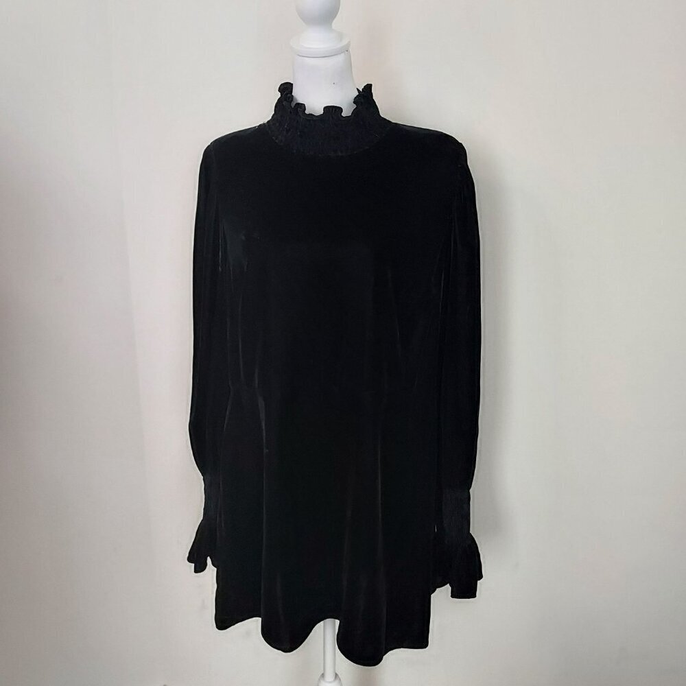 Black Puff-Sleeve Mini Dress with High Neck - Picture 9 of 15